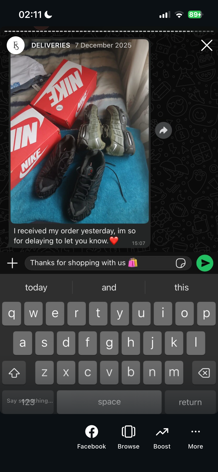 Customer review or delivery screenshot